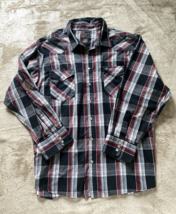 High Noon Western Shirt Men&#39;s 3XL REG Pearl Snap Gray Burgundy Plaid Lon... - $15.79