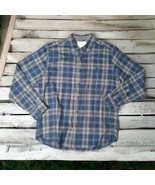 Weatherproof Vintage Mens Gray/Blue Plaid Flannel Long Sleeve Front Butt... - £12.00 GBP