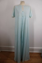 Vtg Vanity Fair 34 Blue Long Button Front Gown House Dress Nylon Antron - £16.68 GBP