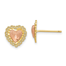 14k Two-Tone D/C Heart w/ Lace Trim Post Earrings TE889 - £219.62 GBP