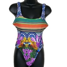 TiniBikini Womens One Piece Swimsuit Medium Parrots Purple Flowers High Leg - £14.86 GBP