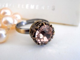 Swarovski Ring, Vintage Rose Crystal, Statement, Stackable Ring, Art Deco, Adjus - £21.57 GBP