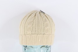 NOS Vtg 90s Streetwear Womens Chunky Cable Knit Winter Beanie Hat Beige Blank - £27.18 GBP
