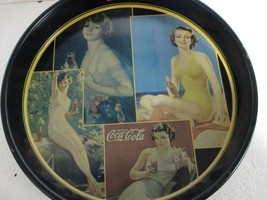 Coca-Cola Round Tin Tray 1985 Calendar Girls Reproduction Ad Art - $14.85