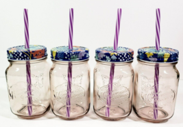 Pioneer Woman 16Oz Mason Drinking Glass Jars W/Lids &amp; Straws Set of 4 Ro... - $16.82