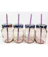 Pioneer Woman 16Oz Mason Drinking Glass Jars W/Lids &amp; Straws Set of 4 Ro... - $16.82