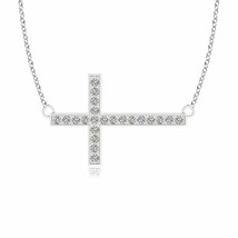 ANGARA 0.11 Ct Classic Diamond Sideways Cross Necklace in Silver (K, I3, 1mm) - £134.13 GBP