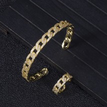 Simple Luxury Zircon Jewelry Set For Women Ladies Link Chain Bracelet Bangle Cuf - £42.90 GBP