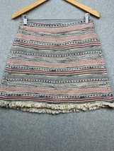 Ann Taylor Loft Mini Skirt Women 6 Aztec Raw Hem Boho Neutral Coastal  - $34.88