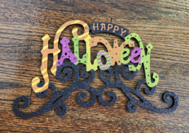Halloween Decoration Indoor Sign Happy Halloween Sparkly Orange Purple G... - $27.12 CAD