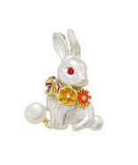Charming Vintage Rabbit  Flower Enamel Brooch with Pearls - $39.70 CAD