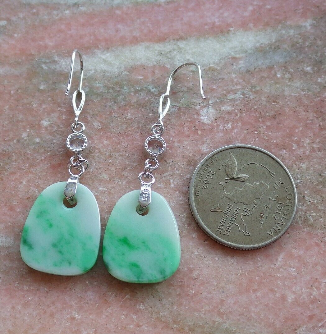 Sterling Silver 0.925 Natural A Jade jadeite Rectangle Earrings Dangle 耳环 536584 Item image 8