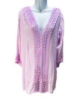 Kiwi Punch Crochet Boho Dress Shirt Beach Coverup Blouse Purple Ice NEW Rayon L - £23.92 GBP