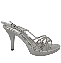 Alisha Hill Kristin Platform 4&quot; High Heel Strappy Rhinestone Shoe Silver... - £22.75 GBP