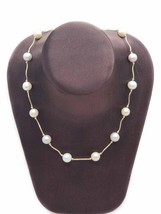 Akoya Pearl Station &amp; 14k Gold Dia-Cut Tube Link Necklace - £770.55 GBP