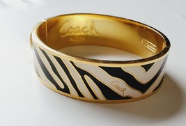 Coach Hinged Bangle Bracelet Gold Black White Zebra Print 3/4 Inch New W/O Tags - £49.73 GBP
