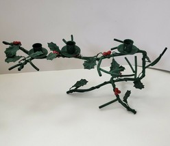 Holly Branch Green metal Candelabra 3-cup Candle Holder - £9.80 GBP