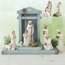 Nativity Scene Set 10 Figures &amp; Wood Manger Read Jesus Mary Wisemen Willow Tree - £132.33 GBP