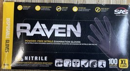 SAS Raven Black Nitrile Gloves Powder Free XL 7 mil - 100 Gloves - £16.38 GBP