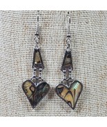 Vintage Abalone Hearts Earrings Silver Tone 2.5 Inch Dangle Drop - $39.76 CAD