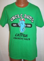 Uncle Bud&#39;s Catfish Nashville Tn Restaurant Green T-SHIRT M Fish Funny - $12.86