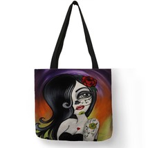 Personalized Princess Women Tote Bags With Skeleton Print Reusable Shopping Bags - £15.02 GBP