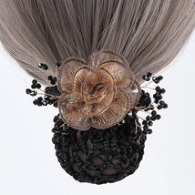 Elegant Chiffon with Crystal Beads Flower Hair Bun Holder Clip - £7.43 GBP