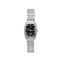 NEW Bulova 63R44 Women&#39;s Tonneau Diamond Bezel Black Dial Polished Steel Watch - £236.50 GBP