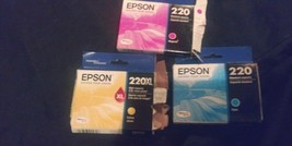 3 Epson Genuine Ink Cartridges 220XL Color Cyan/Magenta Colors *Never Used* - £29.72 GBP