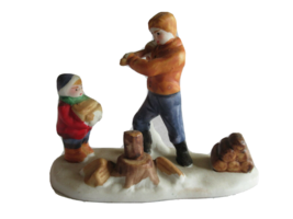 Vintage 1993 Lemax Porcelain Chopping Wood #33071 Boy Child Man Share th... - $9.49