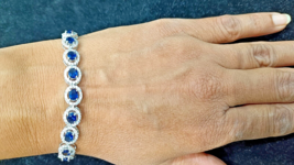 10Ct Oval Cut Simulated Sapphire Women&#39;s Tennis Bracelet 14K White Gold Plated - £168.68 GBP