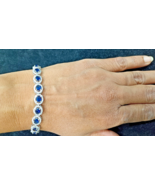10Ct Oval Cut Simulated Sapphire Women&#39;s Tennis Bracelet 14K White Gold ... - $291.30 CAD