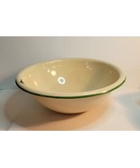 Vintage Enamel Mixing Bowl Cream with Green Trim 12&quot; wide - $39.52 CAD