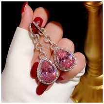 Eardrop Earrings For Women Solid S925 Pink Water Drop Cubic Zirconia Romantic We - £44.83 GBP