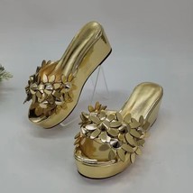 Gold Flower Platform Sandals Woman Open Toe Rivet Wedges High Heels Slip... - £113.38 GBP