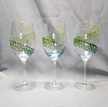 Yellow Green &amp; Blue Ombre Polka Dot Swirl Wine Glass 20 oz (Set of 3 Gla... - £19.46 GBP