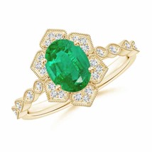 ANGARA Oval Emerald Trillium Floral Shank Ring for Women in 14K Solid Gold - £1,436.05 GBP