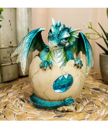 March Birthstone Dragon Egg Statue Aquamarine Blue Gem Birthday Dragon H... - $28.99