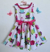 Jelly the Pug Cupcake Dress 24 Months Baby Girl Full Skirt Green PInk Ruffle - £11.78 GBP