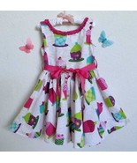 Jelly the Pug Cupcake Dress 24 Months Baby Girl Full Skirt Green PInk Ru... - £11.94 GBP