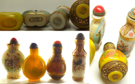 Lot of 4 snuff bottles - miniature - ceramic and Peking glass, some with metal f - £263.17 GBP