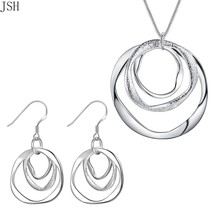 Wholesale silver color jewelry set fashion charm round circel pendant necklace E - £9.08 GBP
