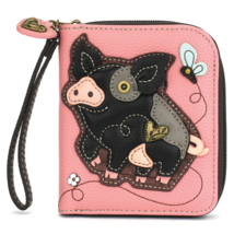 SPOTTED BLACK PIG ZIP AROUND WALLET WRISTLET PINK CHALA - $682.78 MXN