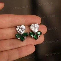 2.22Ct Heart Pear Cut Simulated Emerald Stud Earring 925 Sterling Silver - £94.93 GBP