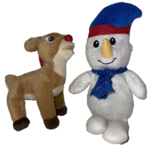 Two Stuffed Plush Animals Rudolph the Red Nose Reindeer Frosty the Snowman 9" 4" - $14.85