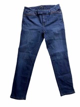 White House Black Market Skinny Crop Jeans Womens 4 Blue Leather Trim - $16.83