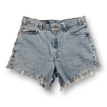 Vintage 90s Levi&#39;s 550 Faded Blue Cut Off Denim Shorts Size 34 Frayed Di... - £11.67 GBP
