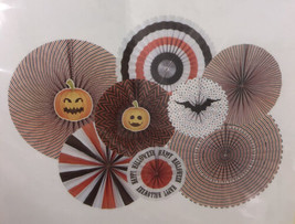 Halloween Hanging Round Party Fans Pumpkins, Bat Set of 8 NEW - £11.24 GBP