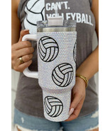 White 40Oz Rhinestone Volleyball Tumbler Cup with Handle - $42.55