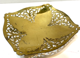 Vintage MCM Gold Brass Butterfly Scrolls Trinket Dish Footed 5.75&quot; Square - £9.17 GBP